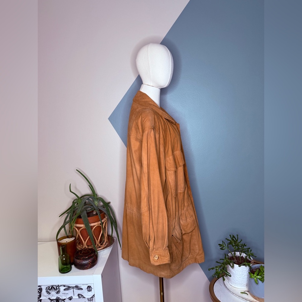 VTG Georgetown Leather Design Tan Suede Safari Jacket S Field Coat 100% Leather - Picture 5 of 14